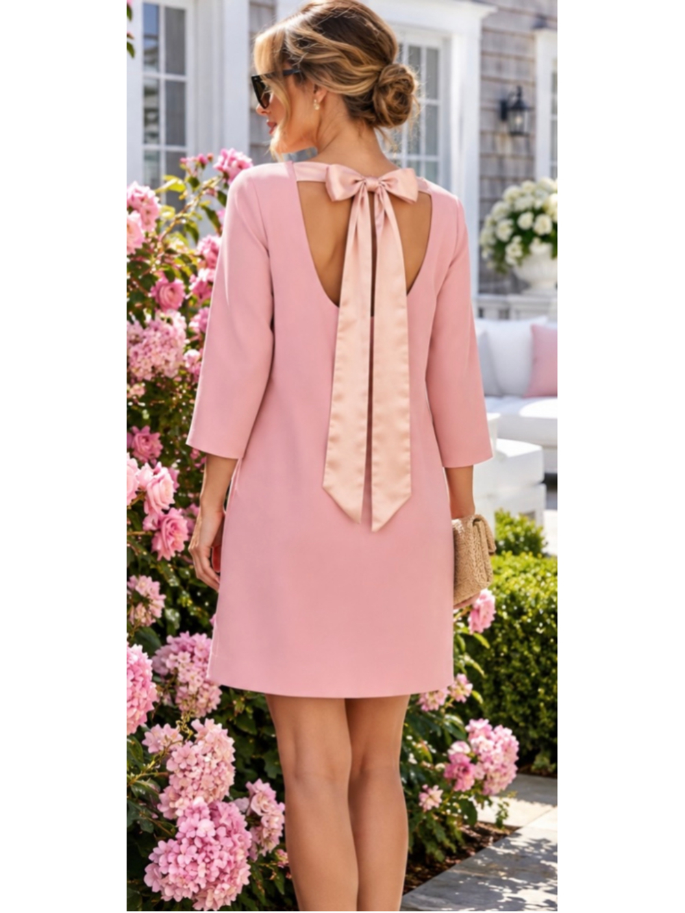 Turkish Luxury Beymen Club Pink Mini Dress w Back Satin Bow Detail, Size 12 NWT